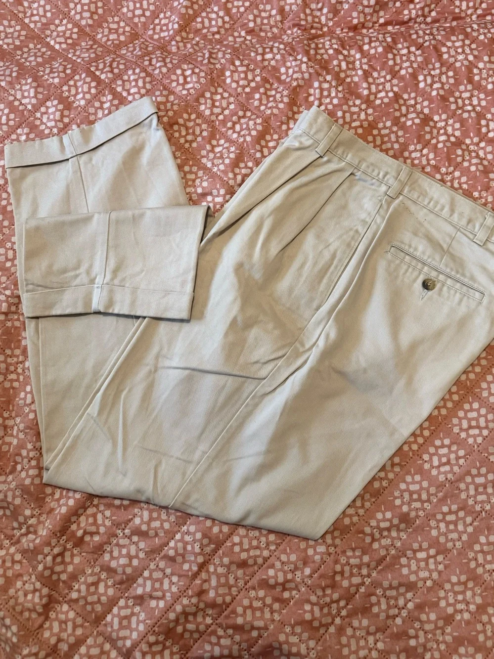 Men's Classic Pleated Chino Pants in Light Beige